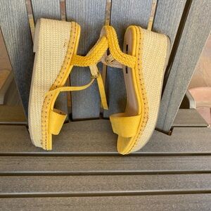 Kensie Mustard Yellow Suede Espadrille Wedge Sandals